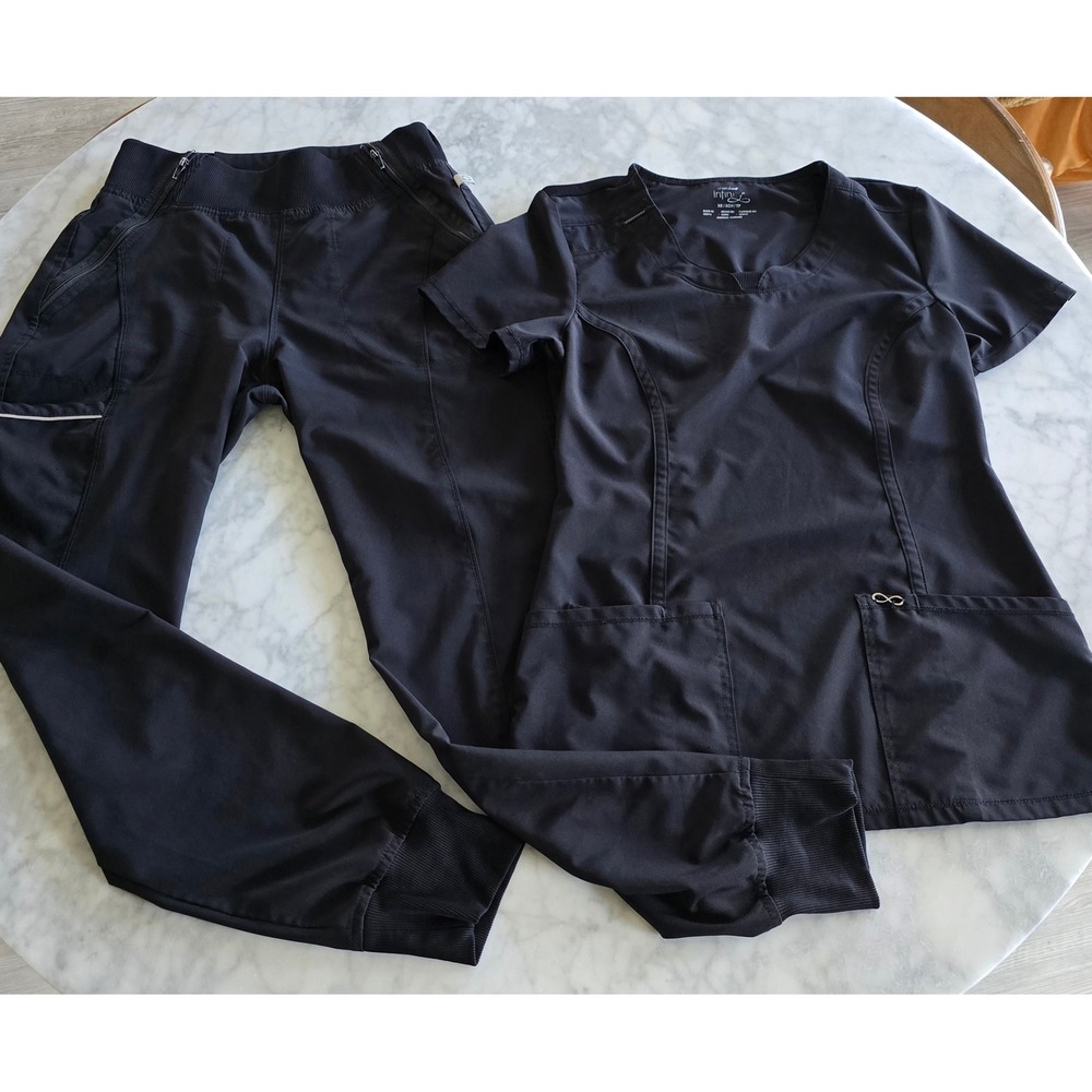 Cherokee Infinity Womens Scrub Set Black XS Top 2624A Jogger‎ Pants CK110A Set